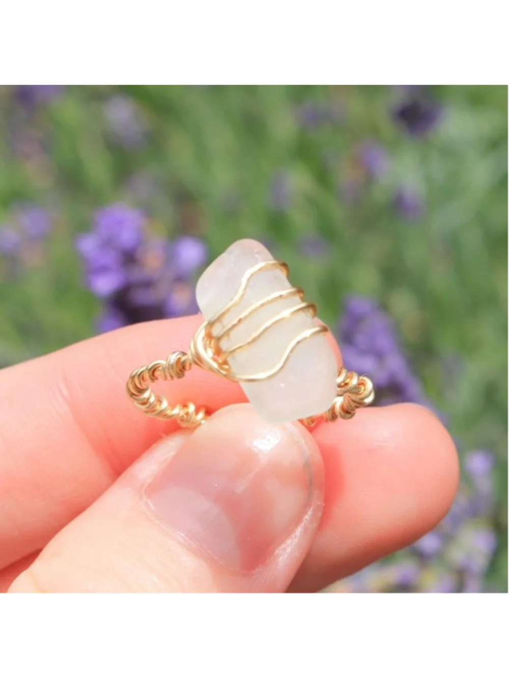 Handmade gold wire wrapped clear seaglass ring 🌊💫 PM me with any questions ab